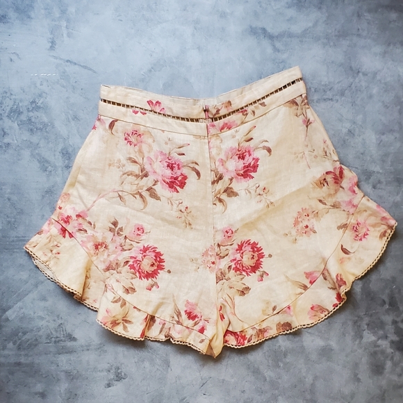 ZIMMERMAN Corsair Flutter Crochet-trimmed Floral-print Linen Short Size 2 - Picture 2 of 11